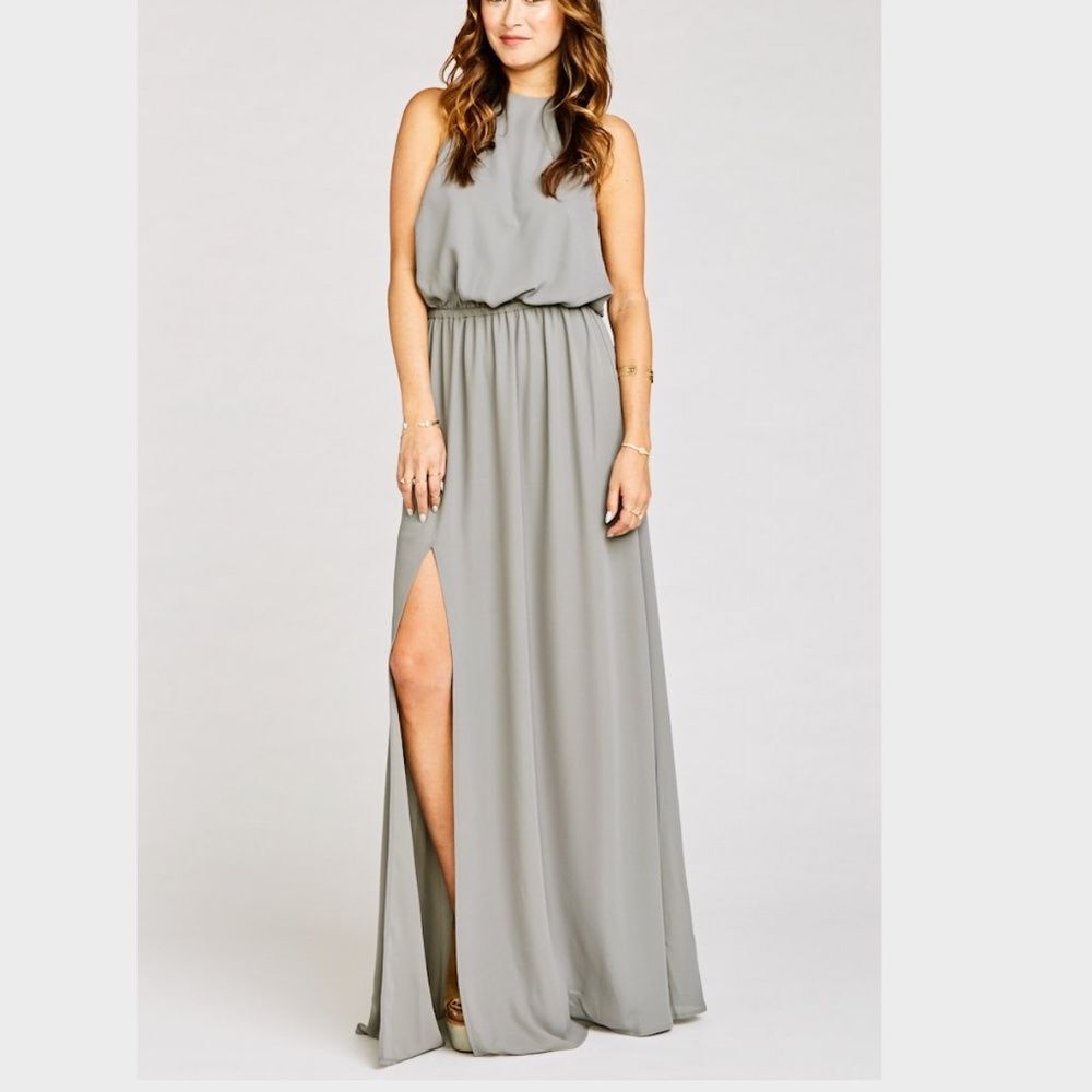 Show Me Your MUMU Heather Halter Dress in Soft Charcoal Crisp
